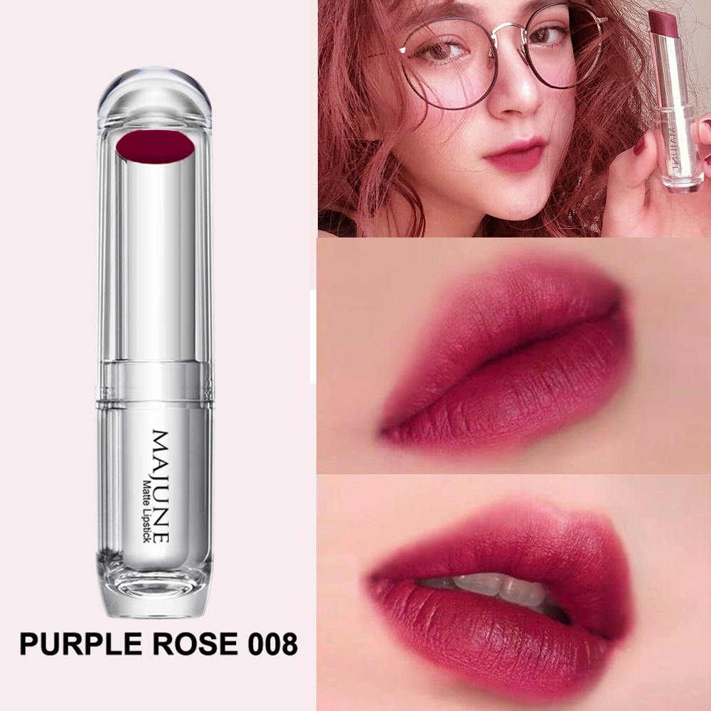 review son Majune Son Lì Mịn Môi Thiên Nhiên MAJUNE #008 PURPLE ROSE | Shopee Việt Nam